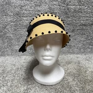 Vintage MCM Beresford Hat Cloche Fitted Tan Black Studded Bow Dressy Mod 50s